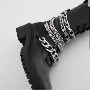 Chain Trim Low Heel Leather Boot